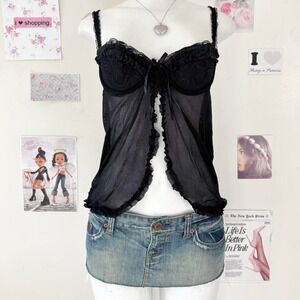 Vintage Y2K Black Sheer Lace Bustier Cami Size M
